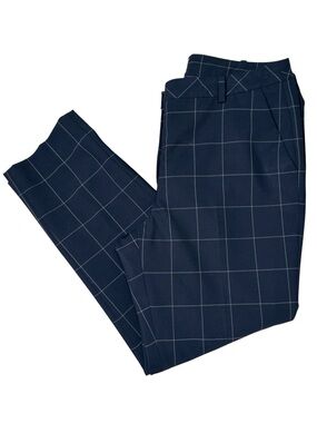 Pure Collection Women’s 8/10S Navy Wool Blend Windowpane Trouser Dress Pant